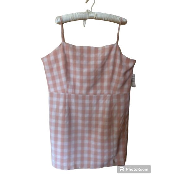 NWT BP. Plaid Square Neck Coral White Gingham Mini Dress Barbie Plus Size 2X - Picture 1 of 9
